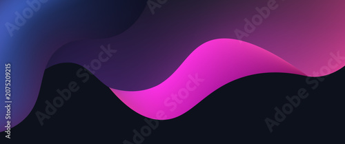 Fotografie Soft curves of blue and pink flow gracefully across a dark backdrop, forming a serene and modern abstract design that evokes a tranquil atmosphere