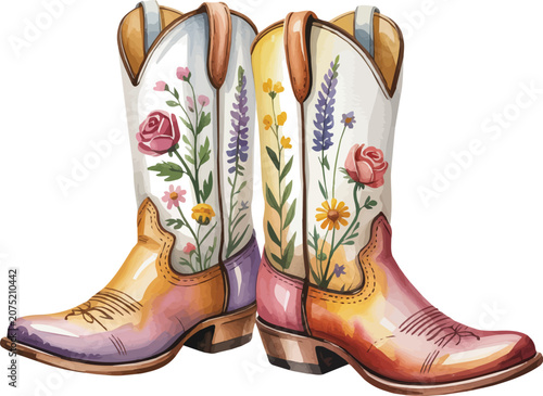 Foto watercolor Cowboy Boots illustration isolated on white background