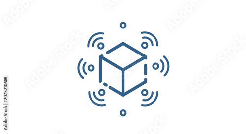 A blue cube with wireless signals.