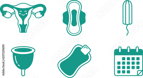 Foto A collection of teal colored icons representing feminine hygiene products includ