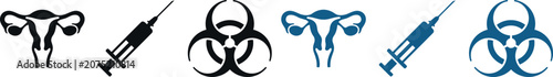 Photos A series of medical symbols including human female reproductive system icons, hy