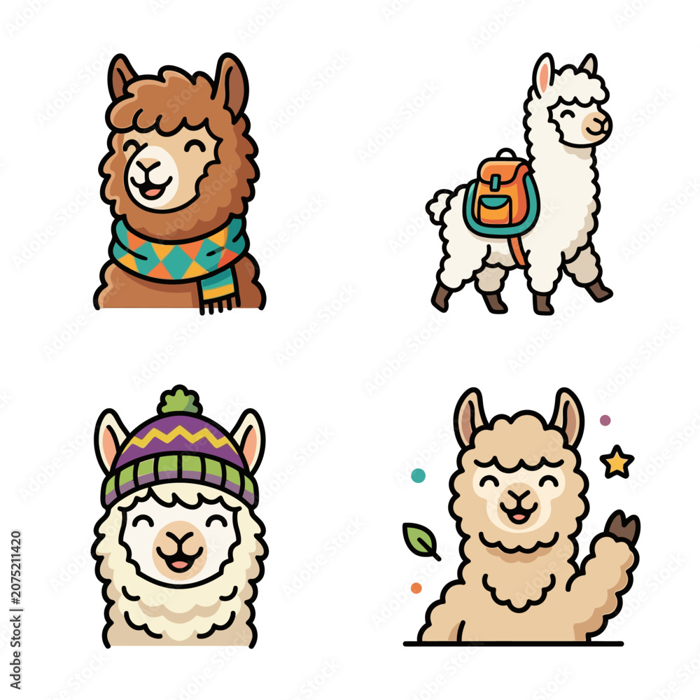 Fototapeta premium Llamas and Alpacas in Various Poses.