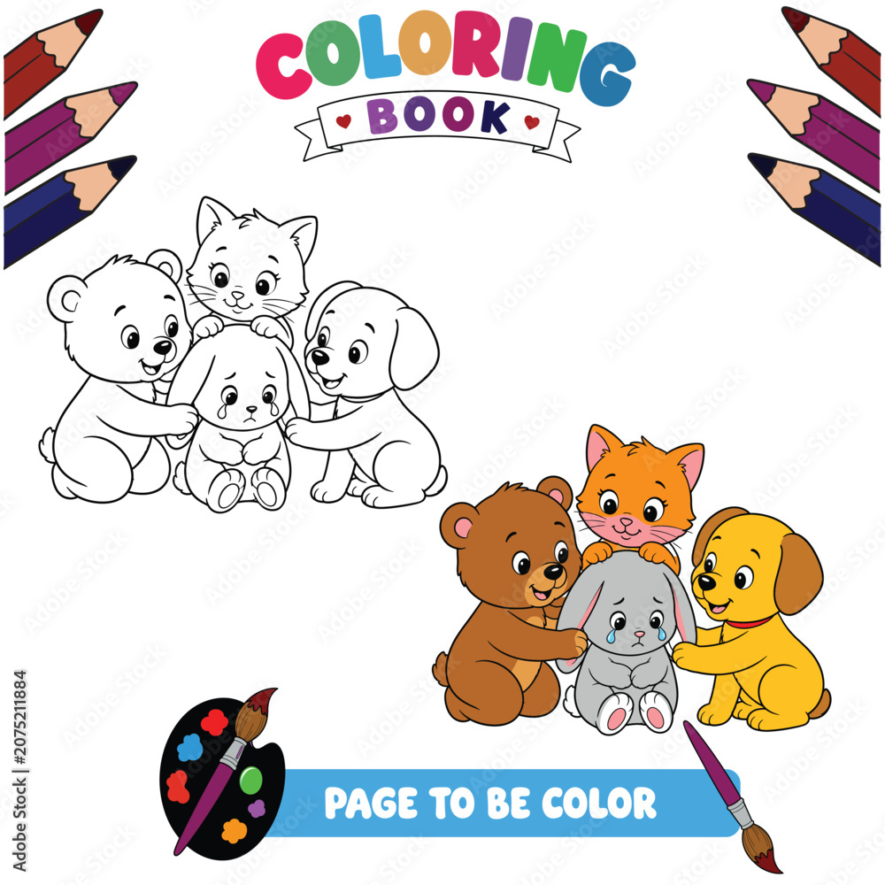 Fototapeta premium Baby Animals Helpful Coloring Page for Kids