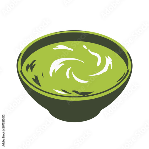Green soup in a black bowl, flat vector illustration