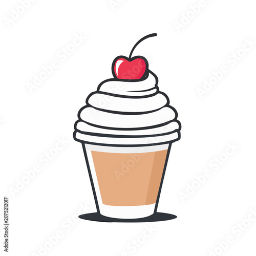 Ice cream cup with cherry and whipped cream vector illustration