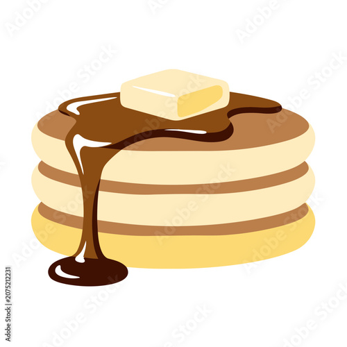 Stack of pancakes with syrup and butter, flat vector illustration