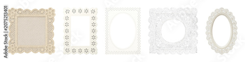 PNG Set of vintage lace frames in various shapes, transparent background