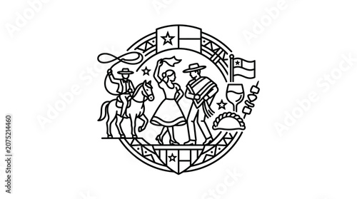 Chilean Culture Symbols Line Art Emblem