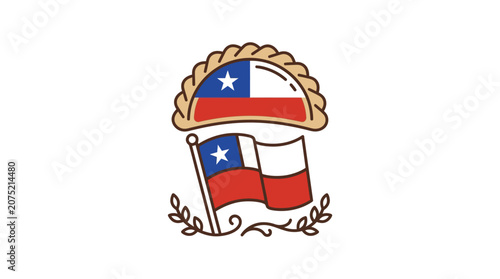 Chilean Empanada and Flag Icon Illustration