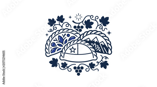 Chilean Empanadas Illustration with Vines and Mountains