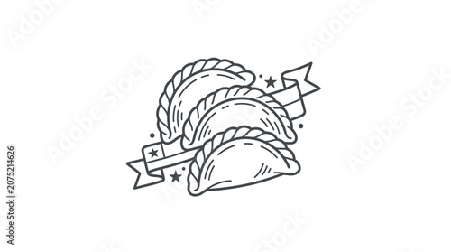 Chilean Empanadas Line Art Illustration with Ribbon