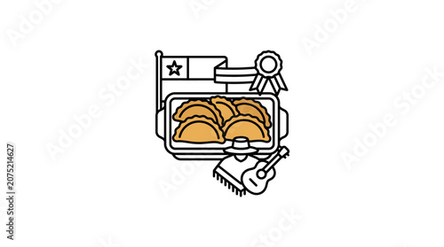 Chilean Empanadas with Flag and Traditional Symbols Icon