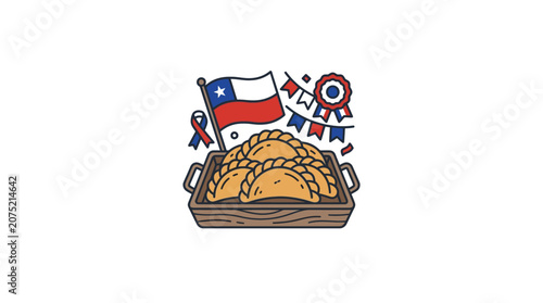 Chilean Empanadas with National Flag and Festive Decorations