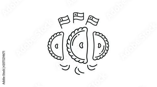 Chilean Empanadas with Patriotic Flags Line Art Icon