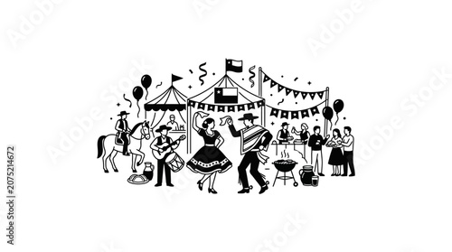 Chilean Fiestas Patrias Celebration Illustration