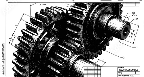 Industrial Mechanical Gear System Black And White Design