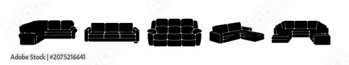 Modern Black Sectional Sofas, Contemporary Furniture Icons, Minimalist Living Room Seating Set