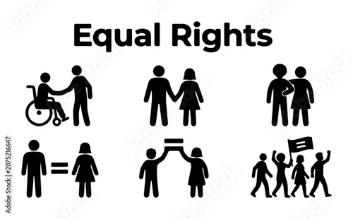 Equal Rights Icons, Diversity Symbols, Social Justice Concepts, Human Equality Vector Set