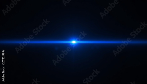 Electric Blue Anamorphic Lens Flare with Cinematic Light Streaks on Black Background