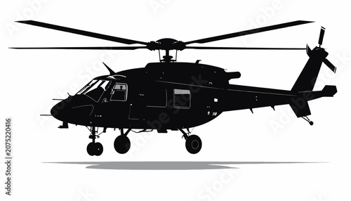 Bild auf Leinwand Black helicopter silhouette flying machine.