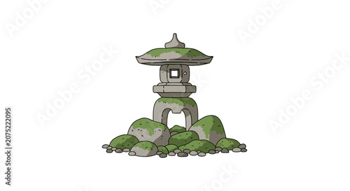 Εκτύπωση καμβά Traditional japanese stone lantern with mossy garden rocks