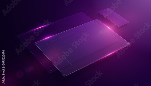 Glass Panels Floating in Purple Light