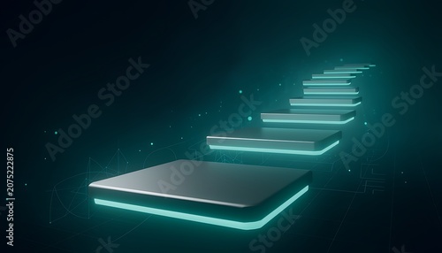 Glowing platforms ascending in dark space