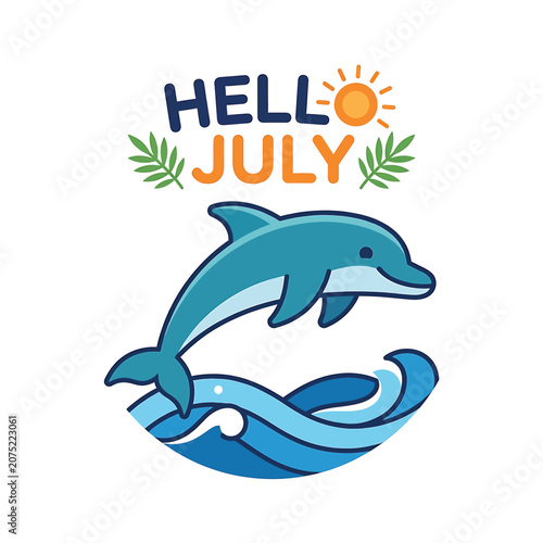 Dolphin jumping out of water illustration.