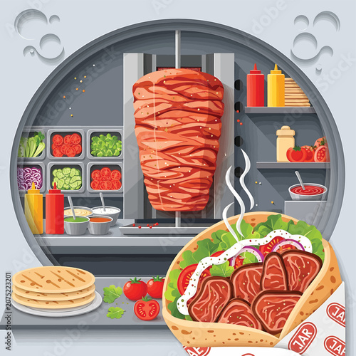 Doner Kebab Meat in Pita Bread.