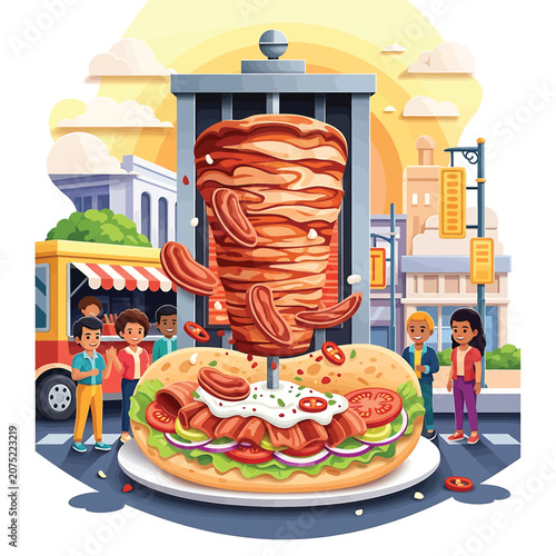 Doner Kebab Meat on Plate Closeup.