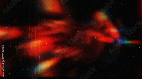 Konstfotografi Grunge Background with Red Orange Light Leak Streaks, Rainbow Chromatic Aberrati