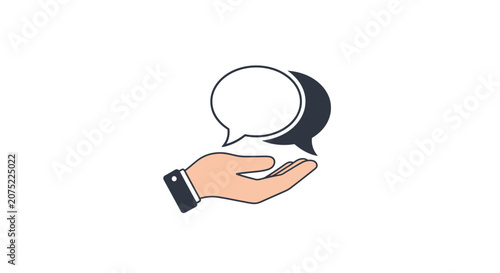 A hand holding a speech bubble.