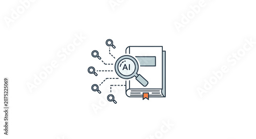 AI technology concept with magnifying glass.