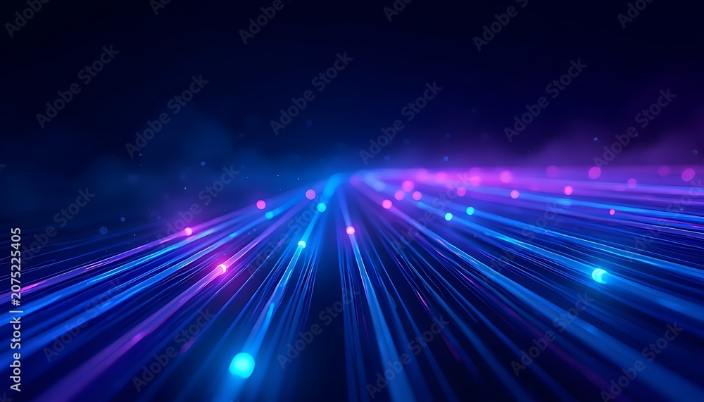 Fototapeta premium Abstract blue and purple light beams converging in a dark space creating a tunnel effect