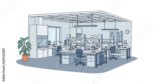 Modern science laboratory interior with professional equipment