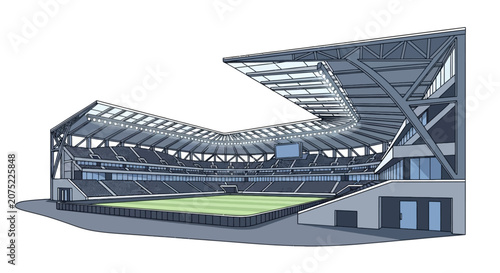 Tableau sur toile Modern professional sports stadium with tiered seating and floodlights