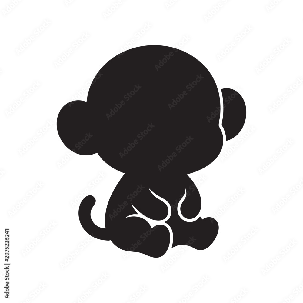 Fototapeta premium Black monkey icon silhouette isolated on white background, Vector, illustration