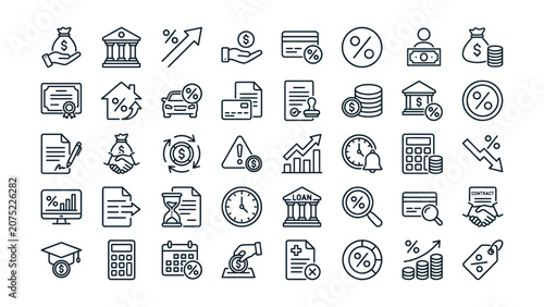 Foto Modern financial banking and business line icons for investment loan money manag