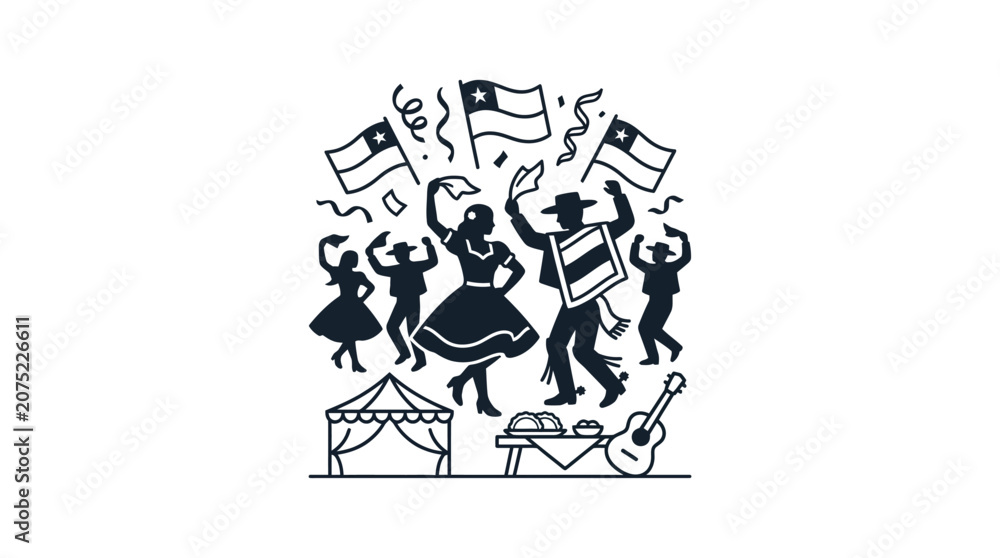 Obraz premium Chilean Independence Day Celebration Folk Dance Illustration