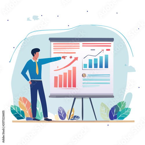 Businessman presenting charts on flipchart