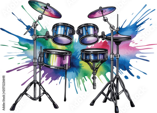 Canvas Print Watercolor Digital Drum Kit Illustration, Electronic Percussion Music Instrument