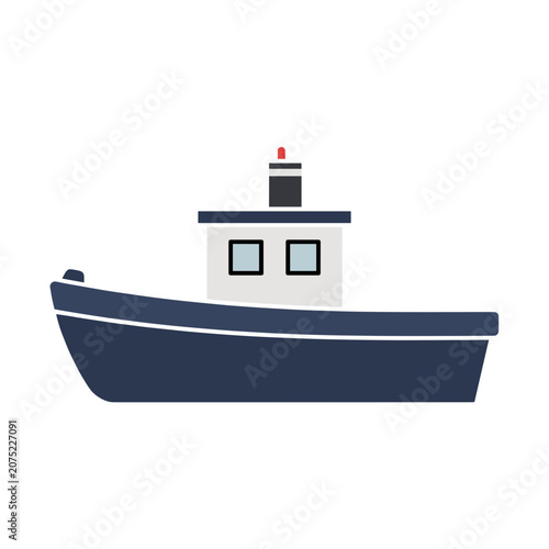 Flat vector illustration of a tugboat side view