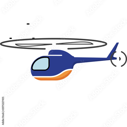 Blue and orange helicopter side view vector illustration