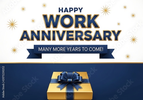 Happy work anniversary card with gift box celebration
