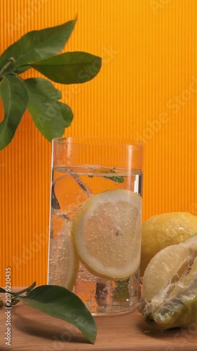 Citrus Drink Close-up with Lemon Slices