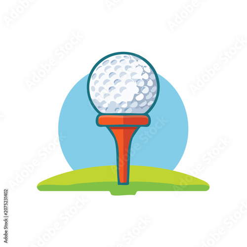 Golf ball on red tee flat vector illustration