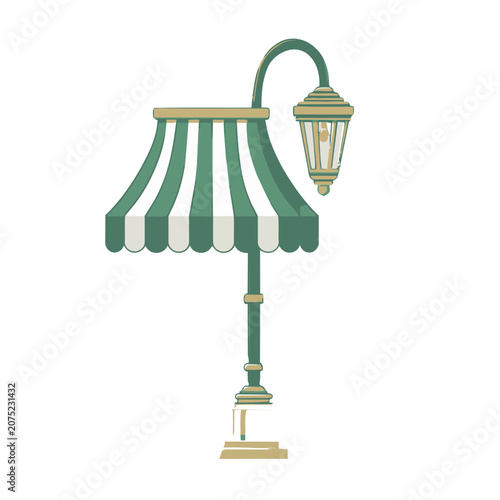 Green street lamp with striped awning vector illustration