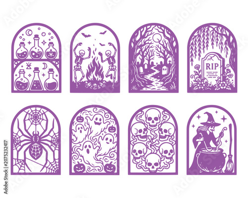 Gothic Stained Glass Window Collection Vector Illustration