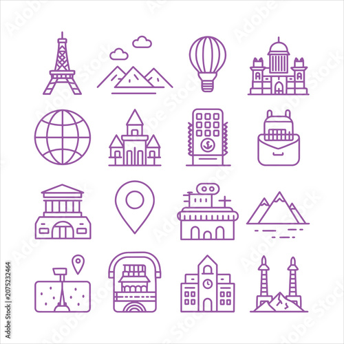 World Travel Landmark Outline Icon Collection