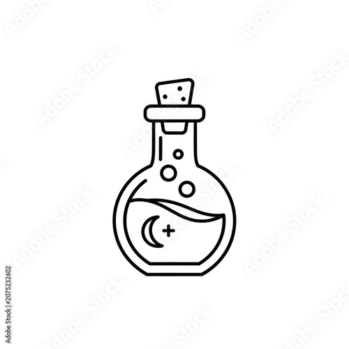 Line art of a potion bottle with moon and cross symbols, perfect for magic or alchemy themes